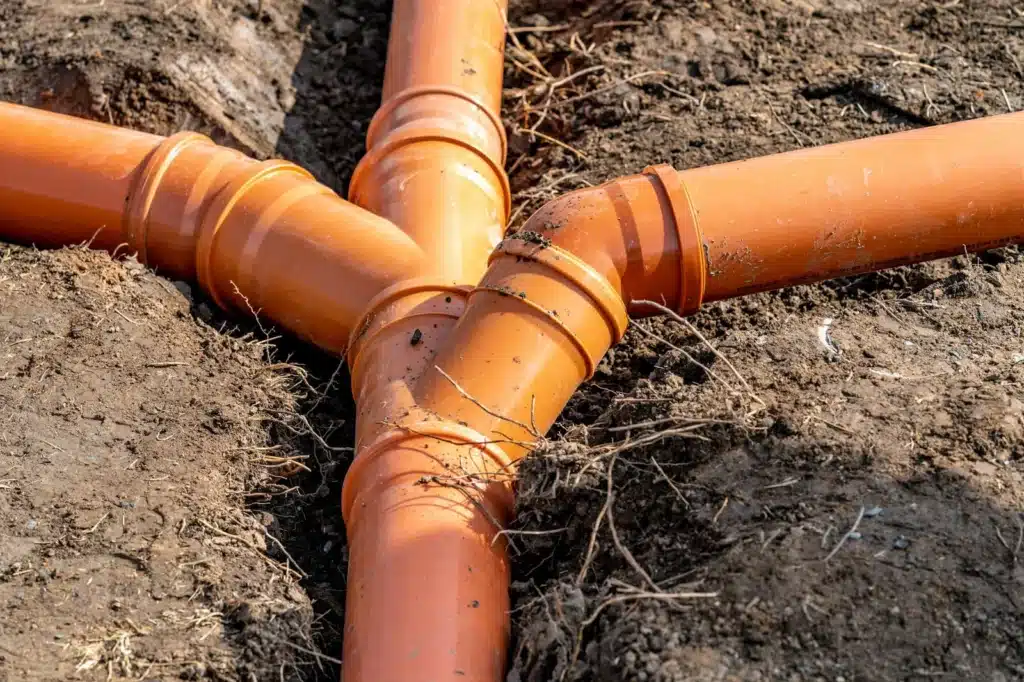 Travaux d’assainissement avec pose de tuyaux.